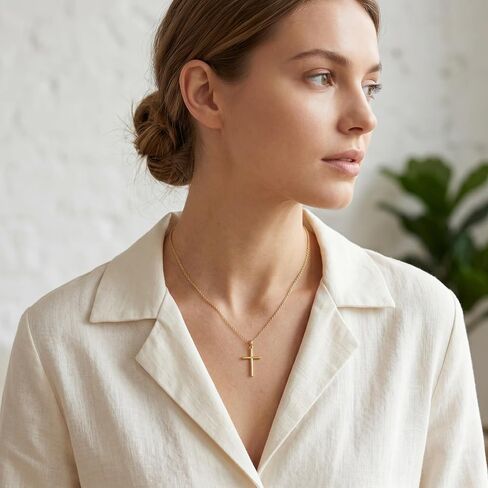 Christian Gift 14k Gold Cross Necklace for Women Gold Cross Pendant Necklaces Religious Faith Jewelry for Her Birthday Christmas Mothers Day Gifts for Mom Wife Girlfriend in Kuwait