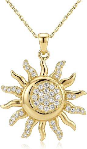 Sun and Moon Necklace for Women- 925 Sterling Silver 14K Gold Plated Celestial Pendant with Opal/ 5A CZ, Meaningful Balance Jewelry Gift for Mom Wife Girlfriend Birthday Mother's Day in Saudi Arabia