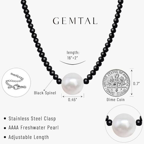 Single Pearl Choker Pendant Necklaces for Women, Natural Gemstone Womens Black Stone Beaded Choker Necklace, Dainty Round Freshwater Pearl Handmade Jewelry Gift Women Birthday Bridesmaids Anniversary 16 18 inch in Saudi Arabia