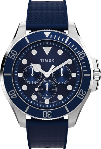 Timex Men's Harborside Coast Multifunction 43mm Watch - Blue Two- Piece Blue Dial Silver-Tone Case in Kuwait
