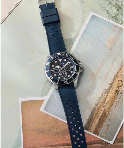 Timex Men's Harborside Coast Multifunction 43mm Watch - Blue Two- Piece Blue Dial Silver-Tone Case in Kuwait