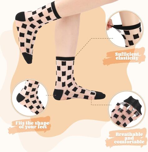 8 Pairs Women's Sheer Ruffle Socks Summer Transparent Lace Ankle High Mid Calf Socks Thin Lace See Through Sock in Saudi Arabia