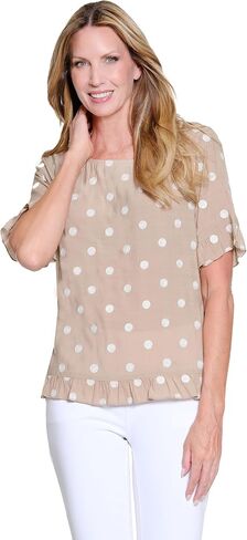 MULTIPLES Womens Clothing | Ruffle Hi-Lo Button Back Top | Short Sleeve Scoop Neck | Dressy & Casual Clothing For Women in Kuwait