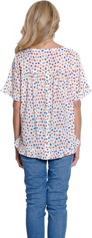 MULTIPLES Womens Clothing | Ruffle Hi-Lo Button Back Top | Short Sleeve Scoop Neck | Dressy & Casual Clothing For Women in Kuwait