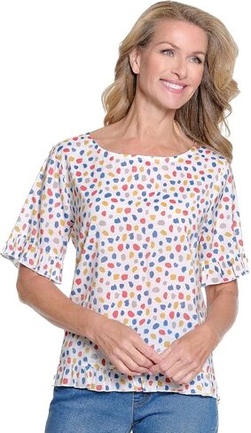 MULTIPLES Womens Clothing | Ruffle Hi-Lo Button Back Top | Short Sleeve Scoop Neck | Dressy & Casual Clothing For Women in Kuwait