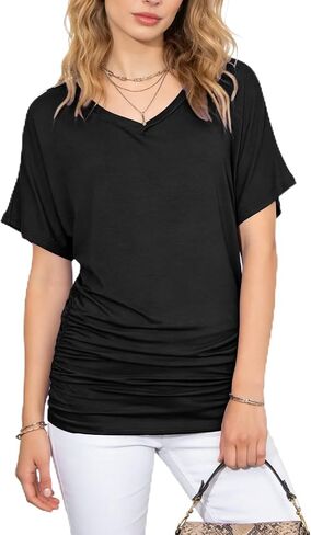 VahRuta Women Dolman Sleeve Tunic with Side Shirring Ruched Bottom Tops in Kuwait