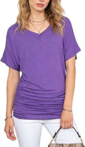 VahRuta Women Dolman Sleeve Tunic with Side Shirring Ruched Bottom Tops in Kuwait