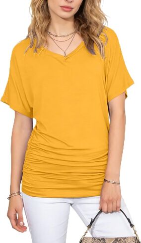 VahRuta Women Dolman Sleeve Tunic with Side Shirring Ruched Bottom Tops in Kuwait