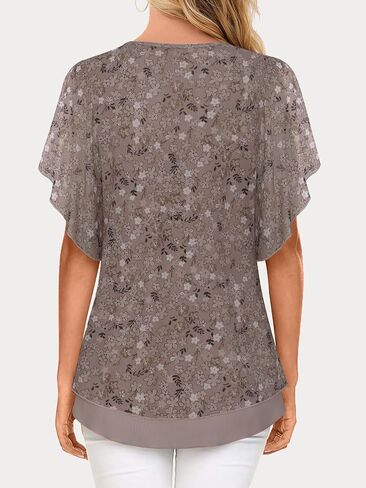 Women's Dressy Casual,Double Layers Mesh Elegant Summer Blouses,Short Sleeve V Neck Women's Tunic Tops S-XXL in Kuwait
