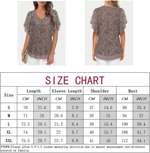 Women's Dressy Casual,Double Layers Mesh Elegant Summer Blouses,Short Sleeve V Neck Women's Tunic Tops S-XXL in Kuwait