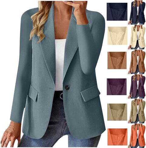 Blazers for Women Casual Single Button Notch Lapel Office Work Suit Long Sleeve Professional Business Outerwear in Kuwait