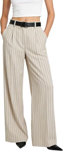 SUMABA Women's Striped Pants Wide Leg High Waist Casual Trousers Loose Long Dress Pants with Pockets in Saudi Arabia