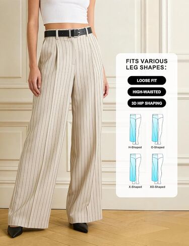SUMABA Women's Striped Pants Wide Leg High Waist Casual Trousers Loose Long Dress Pants with Pockets in Saudi Arabia