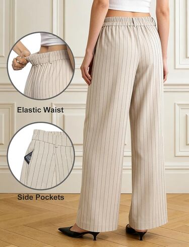 SUMABA Women's Striped Pants Wide Leg High Waist Casual Trousers Loose Long Dress Pants with Pockets in Saudi Arabia