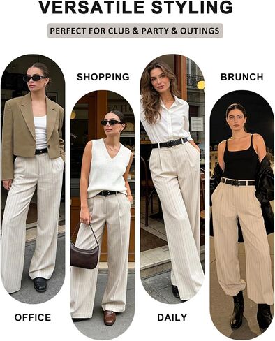 SUMABA Women's Striped Pants Wide Leg High Waist Casual Trousers Loose Long Dress Pants with Pockets in Saudi Arabia