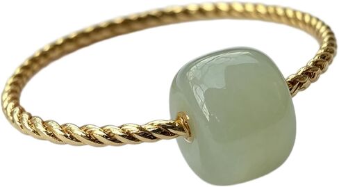 GU7X10 Natural Green Jade Ring for Women, 8MM Healing Jade Bead, 14K Gold Plated Twisted Band, Adjustable Dainty Statement Ring, Lucky Protection Jewelry, Daily Wear & Gift in Kuwait