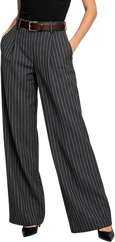 SUMABA Women's Striped Pants Wide Leg High Waist Casual Trousers Loose Long Dress Pants with Pockets in Saudi Arabia