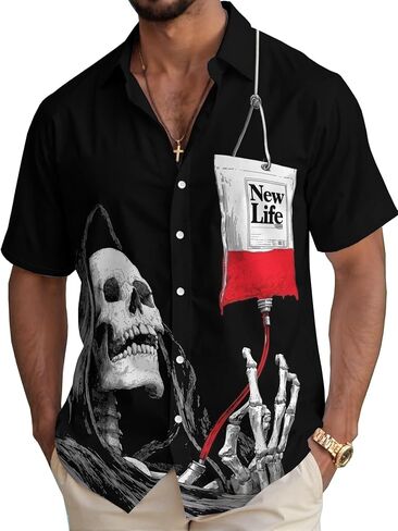 Funny Hawaiian Shirt Summer Beach Tropical Short Sleeve Holiday Print Aloha Shirt Casual Button Down Shirt in Kuwait
