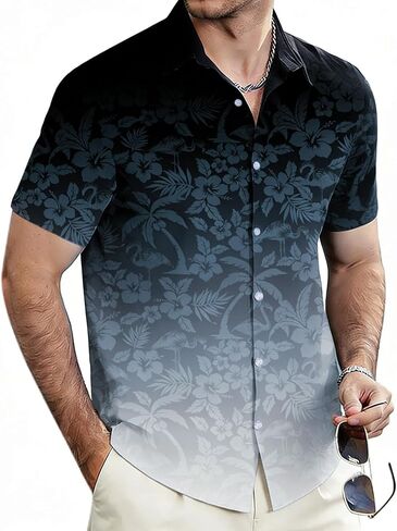 Cozople Mens Hawaiian Shirt Summer 3D Print Casual Short Sleeve Button Down Shirts Fashion Beach Shirt for Holiday in Kuwait