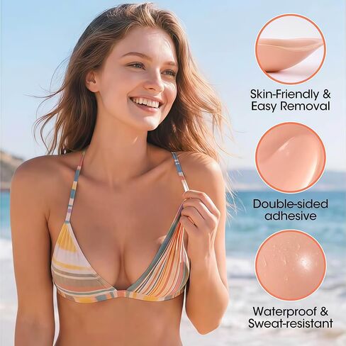 Snowy+ Double Sided Sticky Bra Inserts - Waterproof Push Up Pads | 5-in-1 Kit: 2x inserts, dust box, nipple covers & fashion tape. Ideal for sports bra, swimsuit, bikini & backless dress. in Kuwait