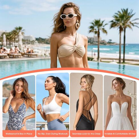 Snowy+ Double Sided Sticky Bra Inserts - Waterproof Push Up Pads | 5-in-1 Kit: 2x inserts, dust box, nipple covers & fashion tape. Ideal for sports bra, swimsuit, bikini & backless dress. in Kuwait