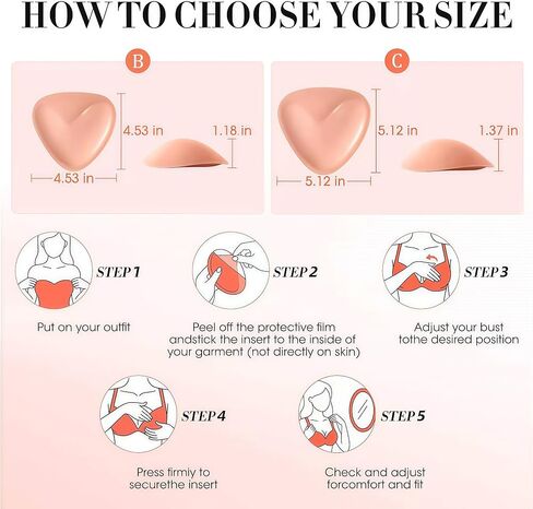 Snowy+ Double Sided Sticky Bra Inserts - Waterproof Push Up Pads | 5-in-1 Kit: 2x inserts, dust box, nipple covers & fashion tape. Ideal for sports bra, swimsuit, bikini & backless dress. in Kuwait