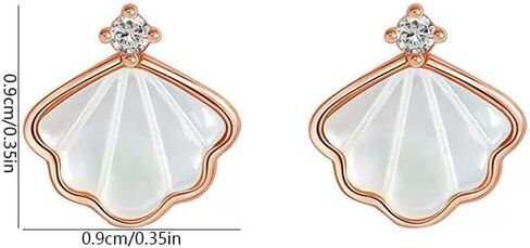 1 Pair Natural Shell Stud Earrings, Cubic Zirconia Inlaid Scallop Seashell Earrings, Dainty Ocean Themed Jewelry for Women, Hypoallergenic Daily Studs in Kuwait