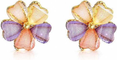 Pastel Flower Stud Earrings for Women, Colorful Resin Petal Earrings with Gold Tone Trim, Lightweight Floral Post Earrings for Daily Wear Vacation Party in Saudi Arabia