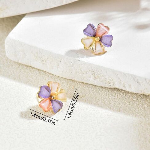 Pastel Flower Stud Earrings for Women, Colorful Resin Petal Earrings with Gold Tone Trim, Lightweight Floral Post Earrings for Daily Wear Vacation Party in Saudi Arabia