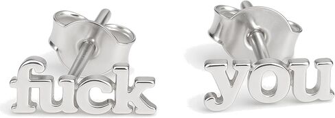 Women's Fuck You Handmade Tiny Dainty Sterling Silver Stud Earrings - Minimalist Jewelry Gift Ideas in Kuwait