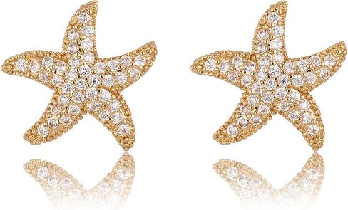 Gold Starfish Earrings For Women,CZ Starfish Studs Beach Summer Earrings For Women,Ocean Jewelry For Women Tropical Beach Summer Vacation Outfits Earrings in Saudi Arabia