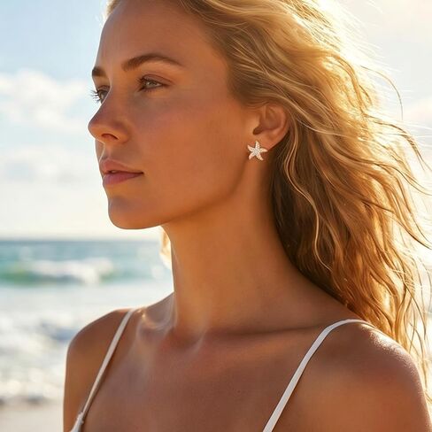 Gold Starfish Earrings For Women,CZ Starfish Studs Beach Summer Earrings For Women,Ocean Jewelry For Women Tropical Beach Summer Vacation Outfits Earrings in Saudi Arabia