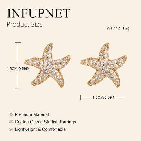Gold Starfish Earrings For Women,CZ Starfish Studs Beach Summer Earrings For Women,Ocean Jewelry For Women Tropical Beach Summer Vacation Outfits Earrings in Saudi Arabia