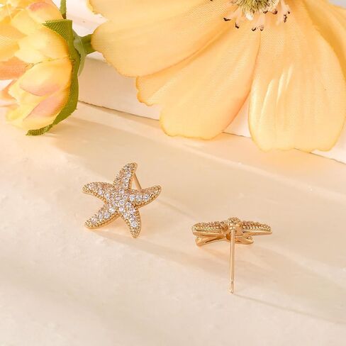 Gold Starfish Earrings For Women,CZ Starfish Studs Beach Summer Earrings For Women,Ocean Jewelry For Women Tropical Beach Summer Vacation Outfits Earrings in Saudi Arabia