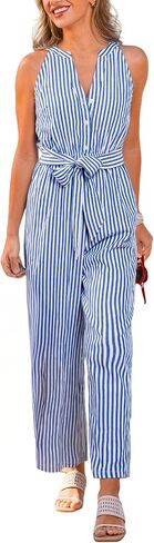 CUPSHE Jumpsuits for Women, Summer V Neck Sleeveless Striped Wide Leg Outfit Casual for Vacation Beach in Kuwait