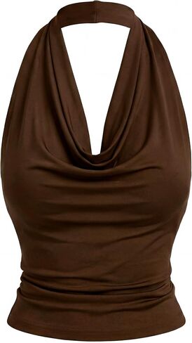 Women Halter Top Cowl Neck Backless Tank Top Sleeveless Going Out Outfit Summer Trendy Business Casual Camisole in Saudi Arabia