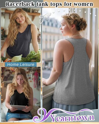 3 Pack Women's Plus Size Tank Tops Racerback Sleeveless Shirts Summer V Neck Tops Loose Fit Casual Athletic Tanks in Saudi Arabia