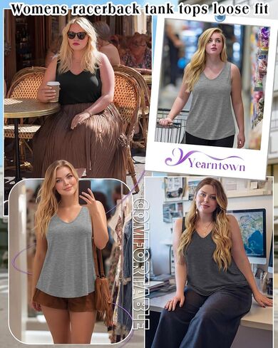 3 Pack Women's Plus Size Tank Tops Racerback Sleeveless Shirts Summer V Neck Tops Loose Fit Casual Athletic Tanks in Saudi Arabia