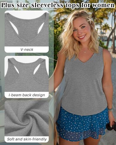 3 Pack Women's Plus Size Tank Tops Racerback Sleeveless Shirts Summer V Neck Tops Loose Fit Casual Athletic Tanks in Saudi Arabia