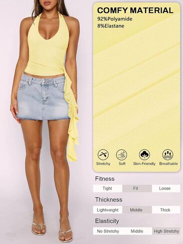 Womens Going Out Tops for Women Open Back Tie Halter Top Mesh Deep V Neck Tank Tops Club Vacation Outfits in Saudi Arabia