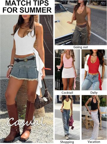 Womens Going Out Tops for Women Open Back Tie Halter Top Mesh Deep V Neck Tank Tops Club Vacation Outfits in Saudi Arabia