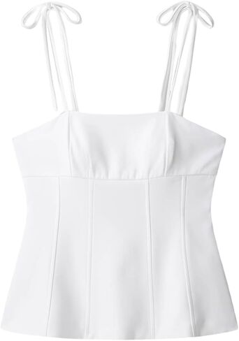 MAKEMECHIC Women's Sleeveless Cami Top Tie Shoulder Spaghetti Strap Backless Summer Y2K Crop Tops in Kuwait