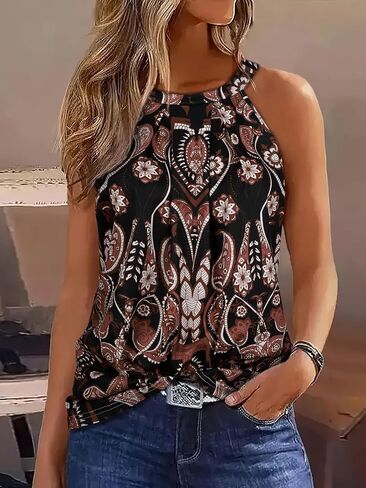 Women's Halter Neck Sleeveless Flared Casual Halter Top Pullover Loose Fit for Daily Wear Weekend Summer Casual Outings in Kuwait