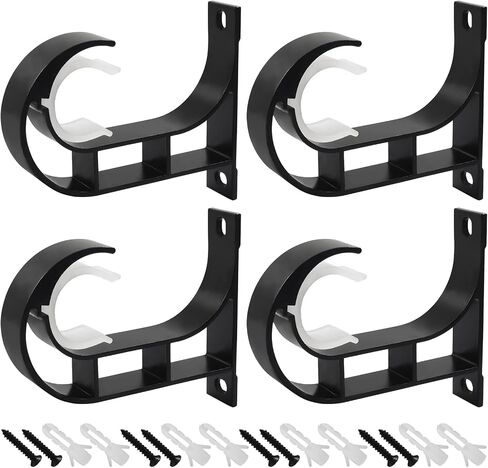 Hordion 4 Pack Curtain Rod Bracket, Black Curtain Rod Holder Heavy Duty Single Rod Hooks Hanger for 1 Inch Drapes Rod in Kuwait