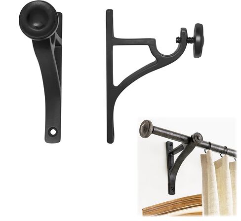 Mystic Colonial Medieval Cast Iron Curtain Rod Brackets (Set of 2) 3 Inch Adjustable Rustic Wall Mount Drapery Holders with Black Coating, Heavy Duty in Saudi Arabia