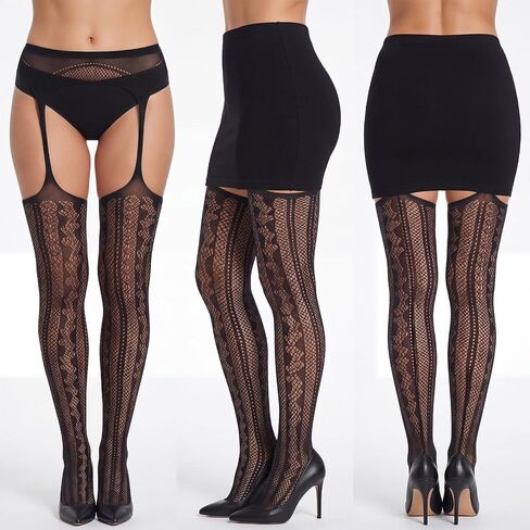 6 Pair Fishnet Thigh High Garter Belt Stockings Patterned Tights Suspender Pantyhose for Women in Saudi Arabia