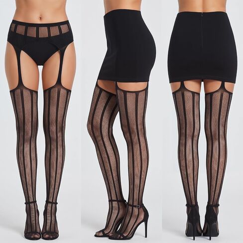6 Pair Fishnet Thigh High Garter Belt Stockings Patterned Tights Suspender Pantyhose for Women in Saudi Arabia