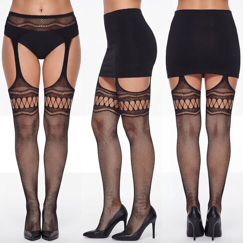 6 Pair Fishnet Thigh High Garter Belt Stockings Patterned Tights Suspender Pantyhose for Women in Saudi Arabia