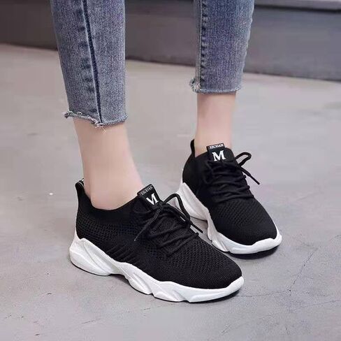 Women's Breathable Knit Mesh Sneakers, Comfortable Non-Slip Chunky Platform Athletic Shoes for Gym, Running, Daily Casual Wear in Kuwait