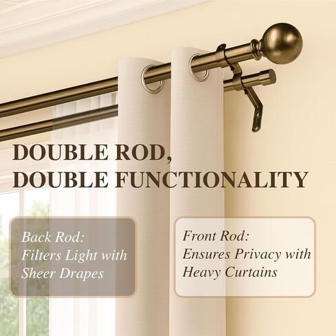 Brass Double Curtain Rods, Heavy Duty Decorative Drapery Rod 36-72 Inches, Telescoping Drapery Rod with Twisted Cage Finials in Saudi Arabia